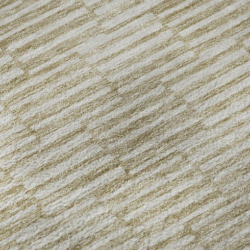8' Beige And Ivory Abstract Geometric Washable Round Rug With UV Protection