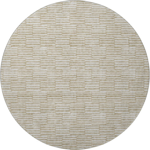 8' Beige And Ivory Abstract Geometric Washable Round Rug With UV Protection
