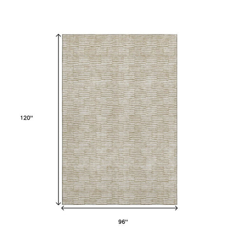 8' X 10' Beige And Ivory Abstract Geometric Washable Area Rug With UV Protection