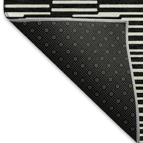 5' X 8' Black And Gray Abstract Geometric Washable Area Rug With UV Protection