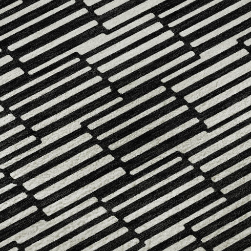 5' X 8' Black And Gray Abstract Geometric Washable Area Rug With UV Protection