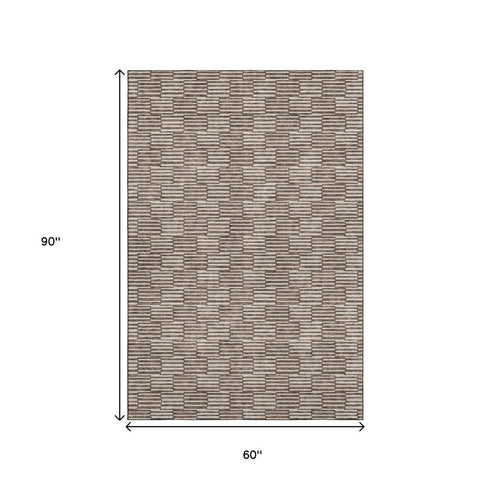 5' X 8' Brown And Beige Abstract Geometric Washable Area Rug With UV Protection