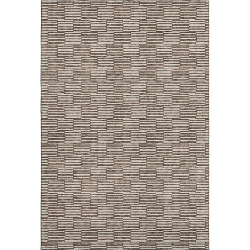 5' X 8' Brown And Beige Abstract Geometric Washable Area Rug With UV Protection