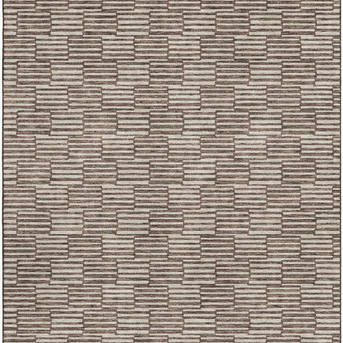 5' X 8' Brown And Beige Abstract Geometric Washable Area Rug With UV Protection