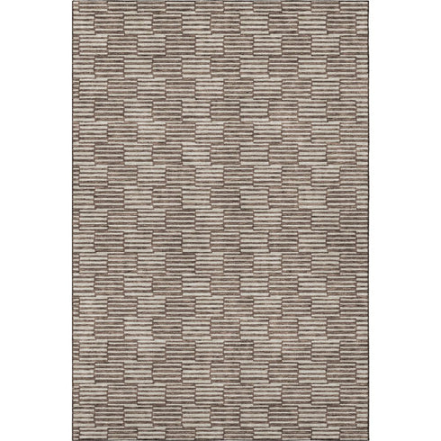 5' X 8' Brown And Beige Abstract Geometric Washable Area Rug With UV Protection