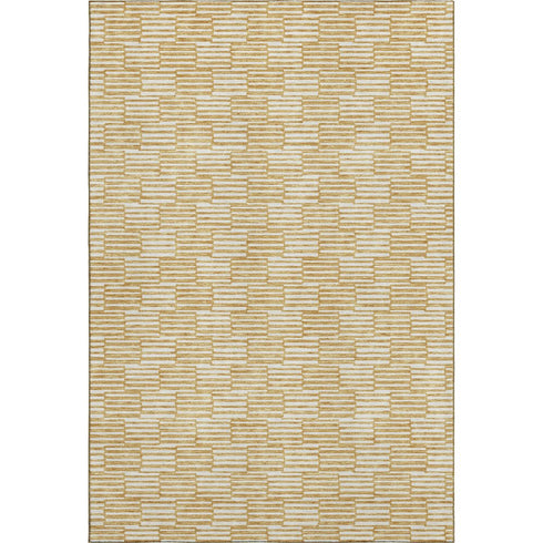 5' X 8' Gold And Ivory Abstract Geometric Washable Area Rug With UV Protection