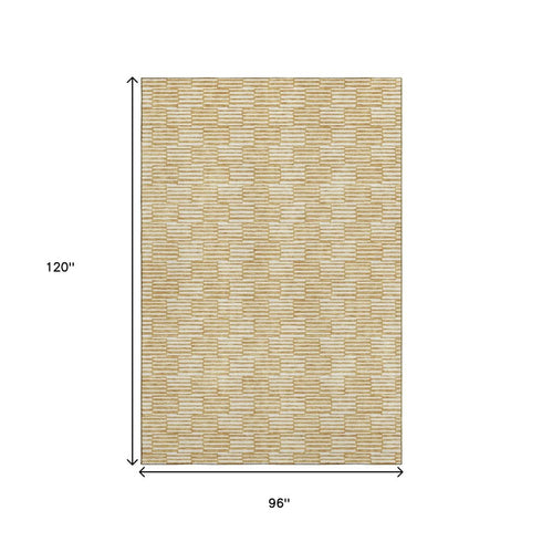 8' X 10' Gold And Ivory Abstract Geometric Washable Area Rug With UV Protection