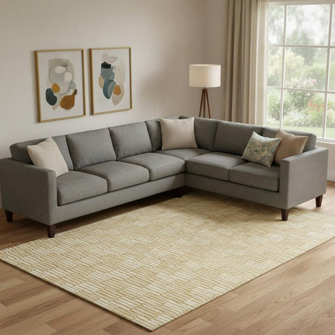 8' X 10' Gold And Ivory Abstract Geometric Washable Area Rug With UV Protection