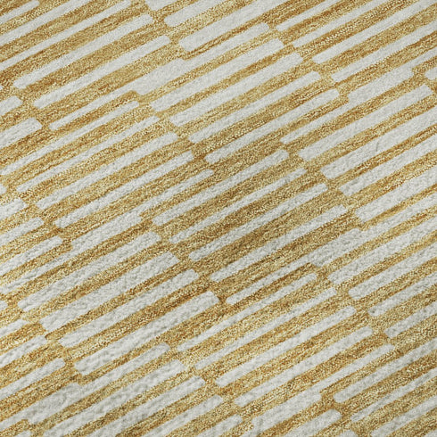 8' X 10' Gold And Ivory Abstract Geometric Washable Area Rug With UV Protection