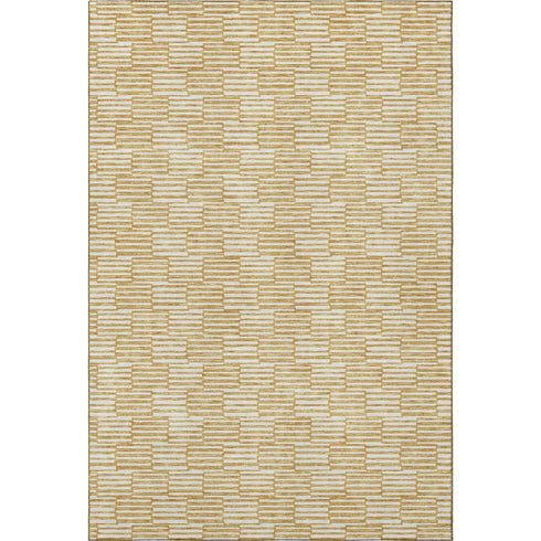 8' X 10' Gold And Ivory Abstract Geometric Washable Area Rug With UV Protection