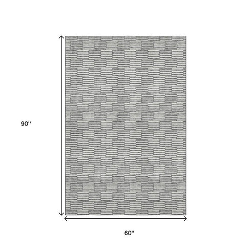 5' X 8' Gray And Ivory Abstract Geometric Washable Area Rug With UV Protection