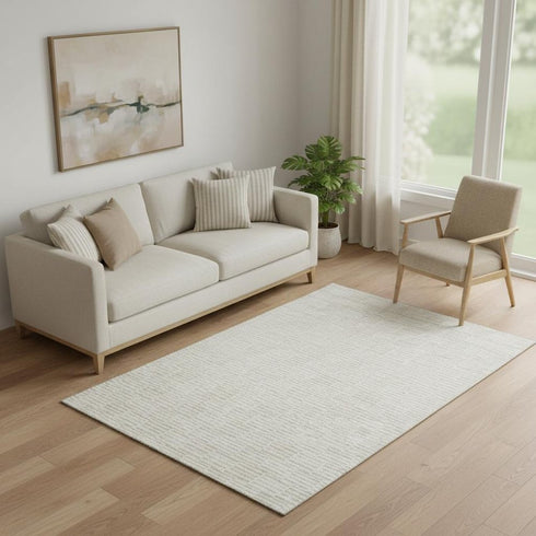 5' X 8' Ivory And Beige Abstract Geometric Washable Area Rug With UV Protection