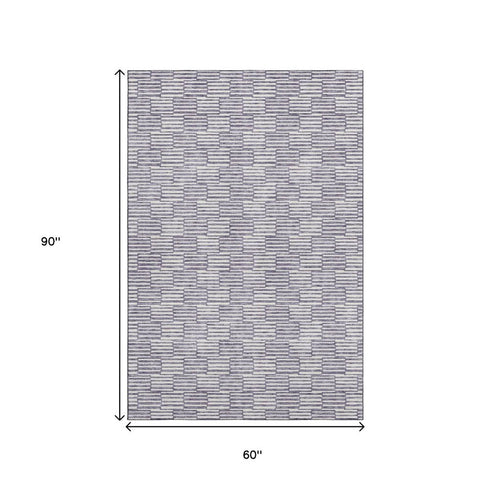 5' X 8' Lilac And Ivory Abstract Geometric Washable Area Rug With UV Protection