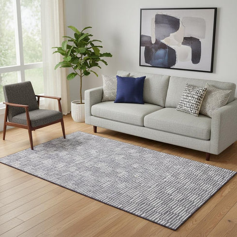 5' X 8' Lilac And Ivory Abstract Geometric Washable Area Rug With UV Protection