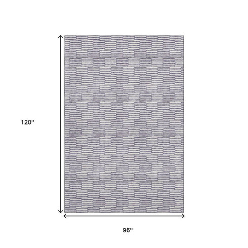 8' X 10' Lilac And Ivory Abstract Geometric Washable Area Rug With UV Protection