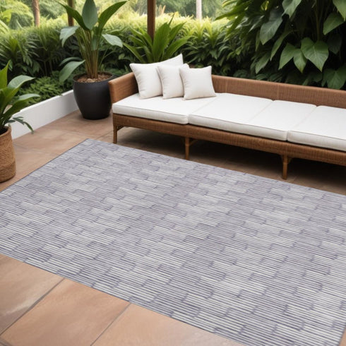8' X 10' Lilac And Ivory Abstract Geometric Washable Area Rug With UV Protection