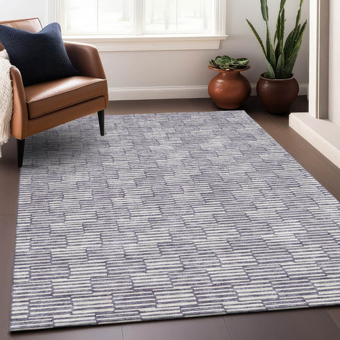 8' X 10' Lilac And Ivory Abstract Geometric Washable Area Rug With UV Protection