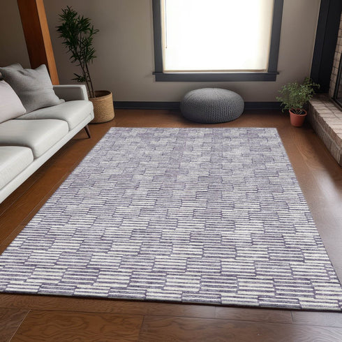 8' X 10' Lilac And Ivory Abstract Geometric Washable Area Rug With UV Protection