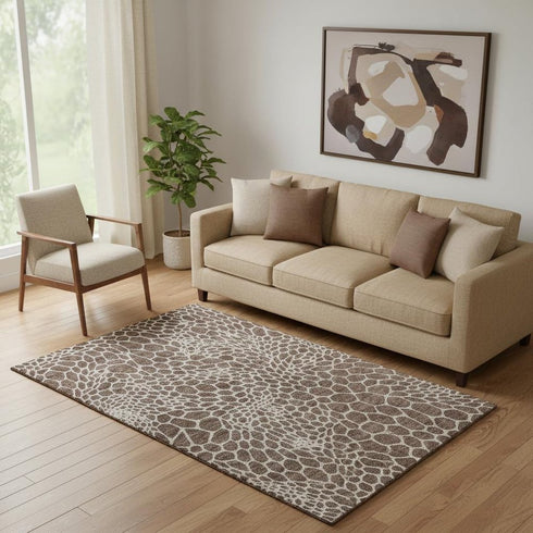 5' X 8' Brown And Beige Geometric Washable Area Rug With UV Protection