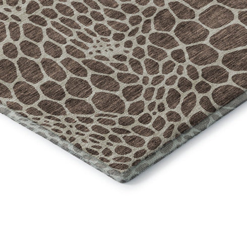 5' X 8' Brown And Beige Geometric Washable Area Rug With UV Protection