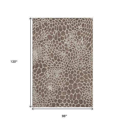 8' X 10' Brown And Beige Geometric Washable Area Rug With UV Protection
