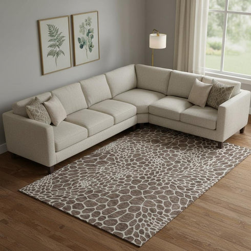 8' X 10' Brown And Beige Geometric Washable Area Rug With UV Protection