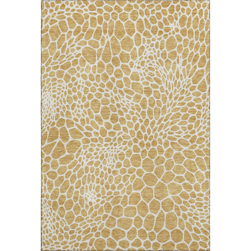 5' X 8' Gold And Ivory Geometric Washable Area Rug With UV Protection