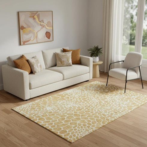 5' X 8' Gold And Ivory Geometric Washable Area Rug With UV Protection
