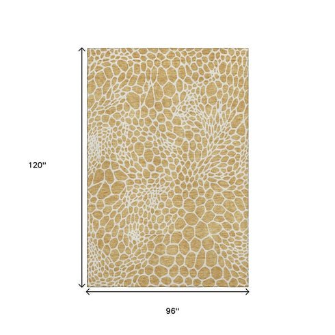 8' X 10' Gold And Ivory Geometric Washable Area Rug With UV Protection