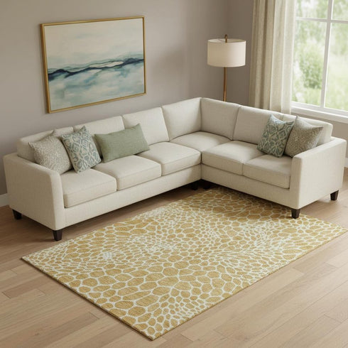 8' X 10' Gold And Ivory Geometric Washable Area Rug With UV Protection