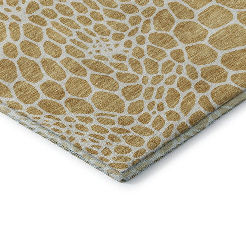 8' X 10' Gold And Ivory Geometric Washable Area Rug With UV Protection