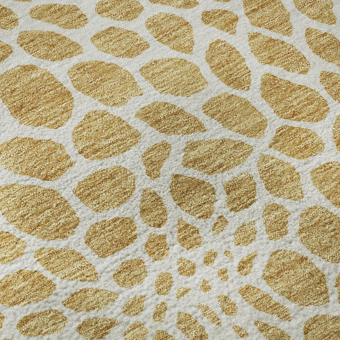 8' X 10' Gold And Ivory Geometric Washable Area Rug With UV Protection