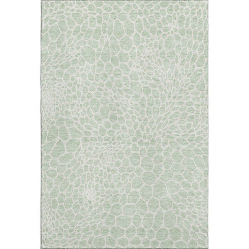 5' X 8' Mint Green And Ivory Geometric Washable Area Rug With UV Protection