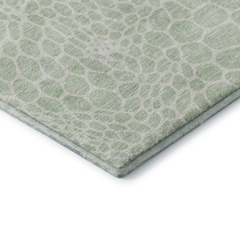 5' X 8' Mint Green And Ivory Geometric Washable Area Rug With UV Protection