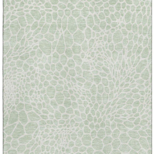 5' X 8' Mint Green And Ivory Geometric Washable Area Rug With UV Protection