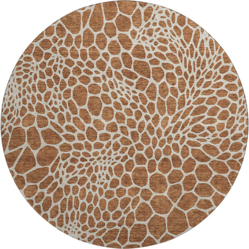 8' Rust And Ivory Geometric Washable Round Rug With UV Protection