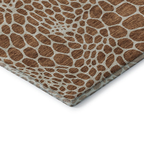 8' Rust And Ivory Geometric Washable Round Rug With UV Protection