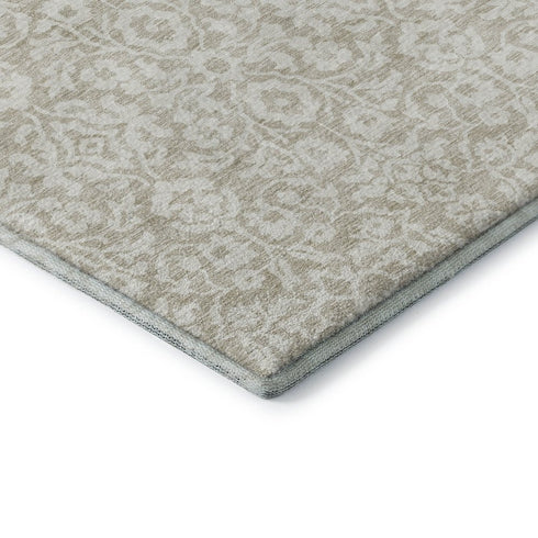 8' X 10' Beige And Ivory Damask Washable Area Rug With UV Protection