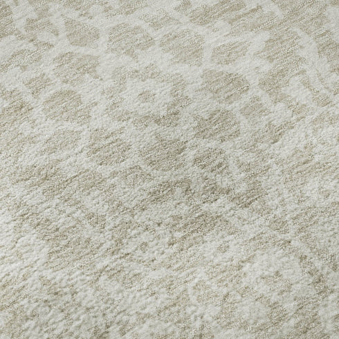 8' X 10' Beige And Ivory Damask Washable Area Rug With UV Protection