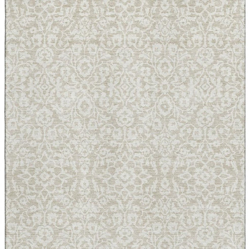 8' X 10' Beige And Ivory Damask Washable Area Rug With UV Protection