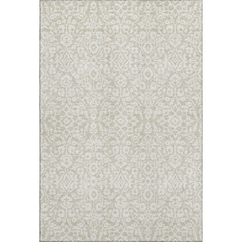9' X 12' Beige And Ivory Damask Washable Area Rug With UV Protection