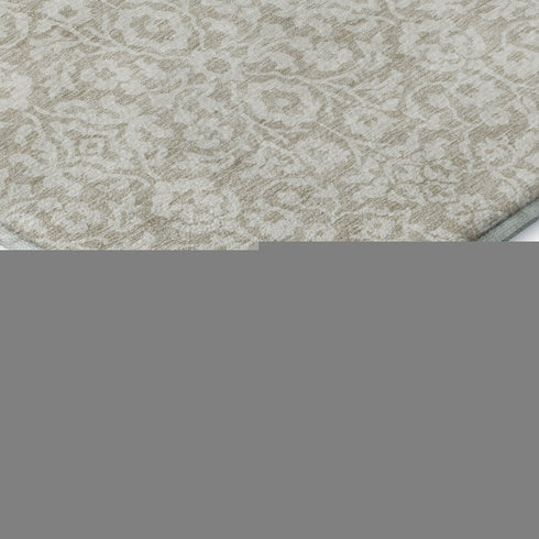 9' X 12' Beige And Ivory Damask Washable Area Rug With UV Protection