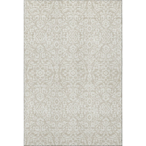 9' X 12' Beige And Ivory Damask Washable Area Rug With UV Protection