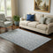5' X 8' Denim Blue And Ivory Damask Washable Area Rug With UV Protection