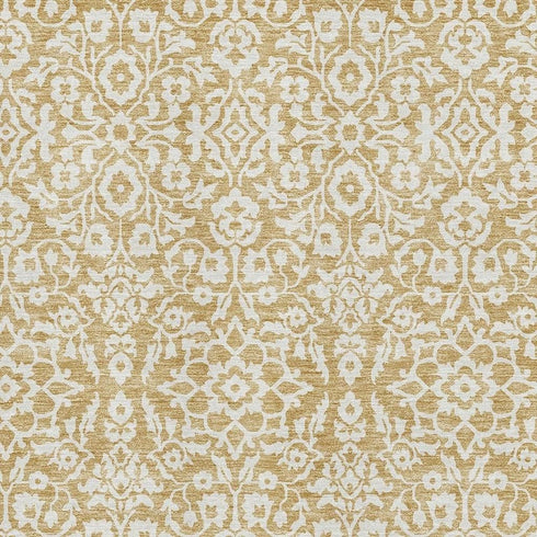 5' X 8' Gold And Ivory Damask Washable Area Rug With UV Protection