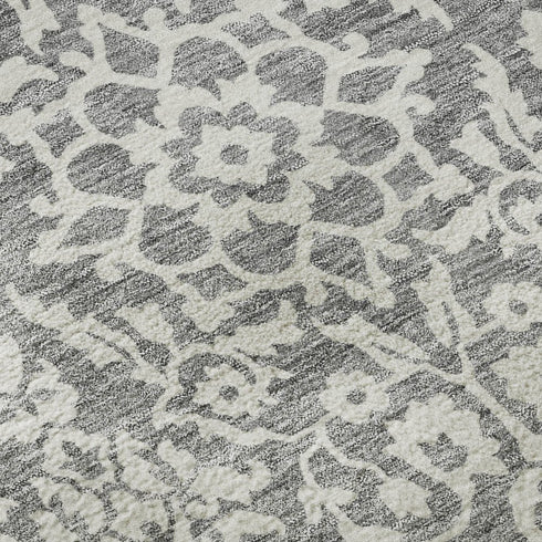 5' X 8' Gray And Ivory Damask Washable Area Rug With UV Protection