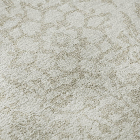 5' X 8' Ivory And Beige Damask Washable Area Rug With UV Protection