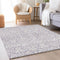 8' X 10' Lavender And Ivory Damask Washable Area Rug With UV Protection