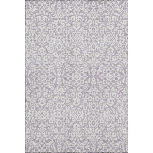 8' X 10' Lavender And Ivory Damask Washable Area Rug With UV Protection