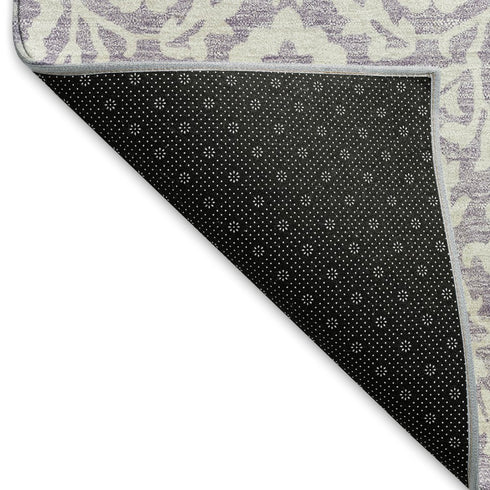 8' X 10' Lavender And Ivory Damask Washable Area Rug With UV Protection